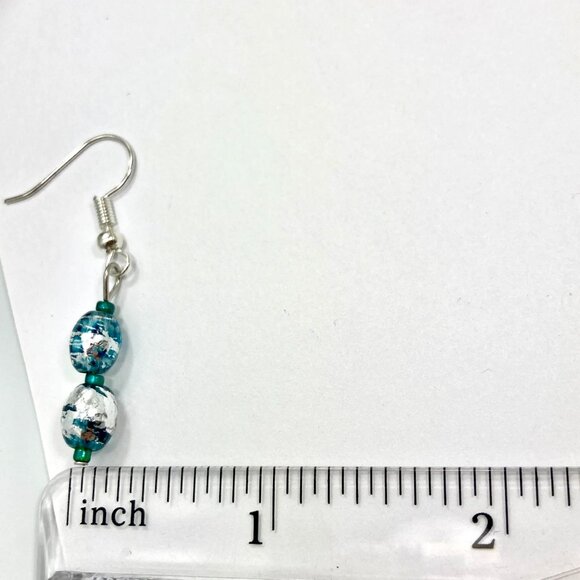 Murano Style Blue Silver Art Glass Bead Earrings Plated Dainty Dangle Handmade - Picture 7 of 7